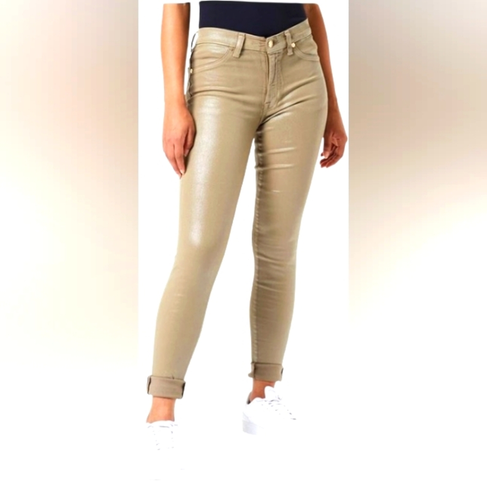 7 For All Mankind Vegan Leather Stretch Looks Like Jeans Camel M